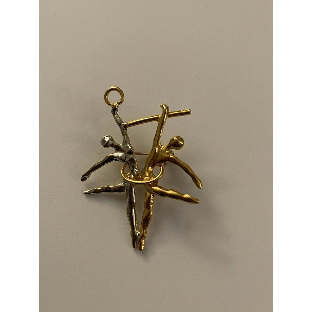 Novelty Pin Lady Woman Gold Silver Color Acrobats Pair Deco D11